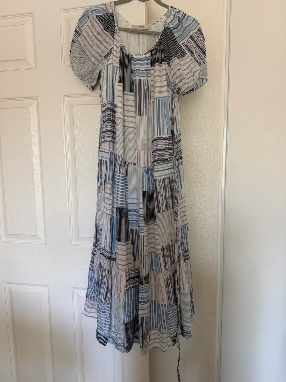 LOFT Blue and White Patchwork Maxi Dress